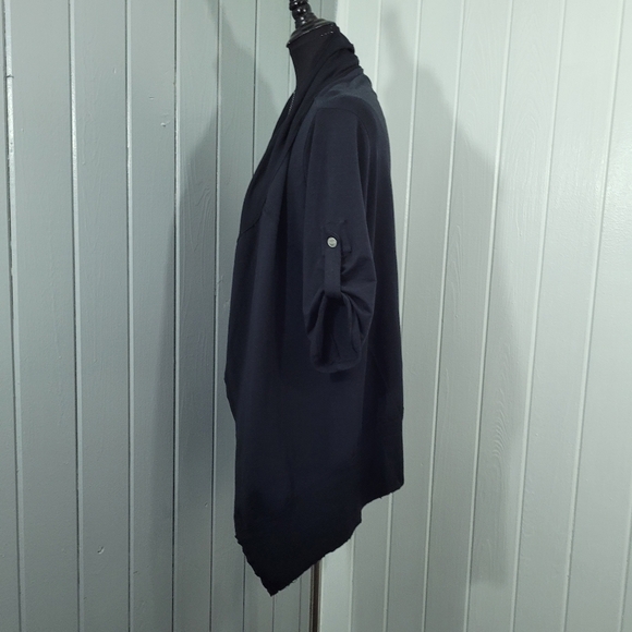 Mod-O-Doc Women's Sz S Black Waterfall Open Front Cardigan 3/4 Sleeve Lagenlook - Picture 5 of 13